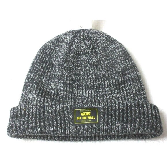 Vans Men's Bruckner Cuff Beanie Logo Patch Skull Cap Hat Black Heather OSFA NWT - Picture 1 of 3